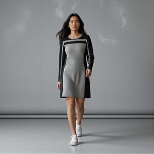 Athleta Sweater Dress XXS | Colorblock Knit Long Sleeve Grey & Black Fit & Flare